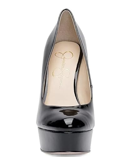 Jessica Simpson Nellah Black Patent High Heel Platform Pump Thick Heel Round Toe Shoes (Black, 8) #TOP4