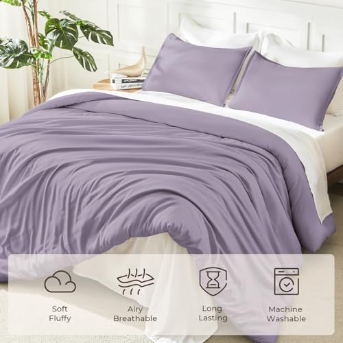 Image of Litanika Grayish Lavender Purple Comforter Set Full Size, 3 Pieces Lightweight Solid Bedding Comforter Set, All Season Fluffy Bed Set (79x90In Comforter & 2 Pillowcases)