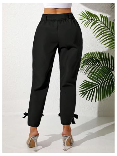 Floerns Women's Plus Size Bowknot Elastic High Waisted Pants Elegant Skinny Trousers3