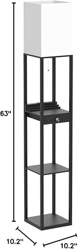 Miniatura 9 de Assemer Lámparas de pie para sala de estar, lámpara de pie alta con estantes y cajón, 2 puertos de carga USB y toma de corriente, bombilla LED