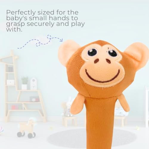 Image of Mini Steps Monkey Rattle Plush Toy for Babies | Ultra-Soft & Washable Stuffed Animal with Rattle Sound | Safe & Non-Toxic Soft Toy for Newborns & Toddlers | Gift for Boys & Girls