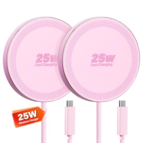 Image of 25W Wireless Charger for MagSafe, Magnetic Fast Charging Pad for iPhone 17 /16 /15 /14 /13 /12 Series&AirPods,Strong Magnet,Portable Wireless Charger for Travel Home Office (Pink, 4ft)