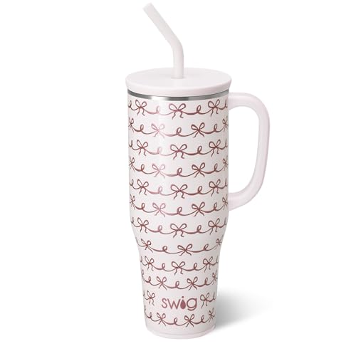 Image of Swig Life 40oz Mega Mug, 40oz Tumbler with Handle and Straw, Extra Large Insulated Tumblers, Cup Holder Friendly Travel Mug (Pretty in Pink)