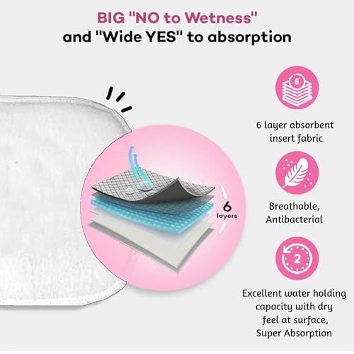 Image of VParents cloth diaper inserts for cloth diaper high absorbent 6 layer washable reusable wet free booster pads smart dry feel soaker pad baby diaper liners, Pack of 4