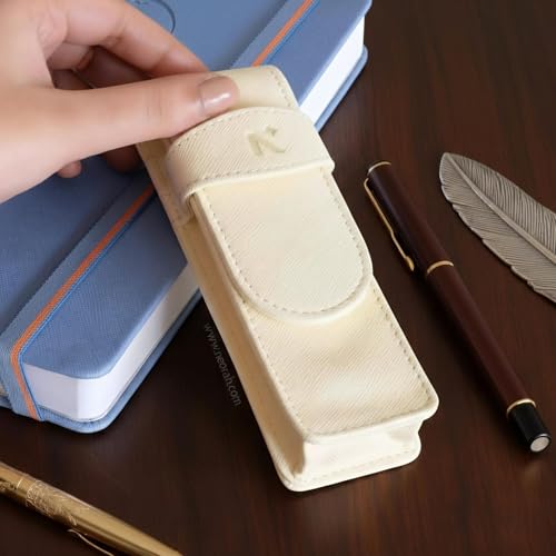 Image of NEORAH -Faux LEATHER Handcrafted Double Pen Pouch with Loop |Portable Pen Case for 2 Fountain Pen,Roller Ball,Ballpoint Pen |Pen Holder,Pen case |Ideal Gifts for Men,boss,dad |14.5 x 4.5 cm| AFTERGLOW
