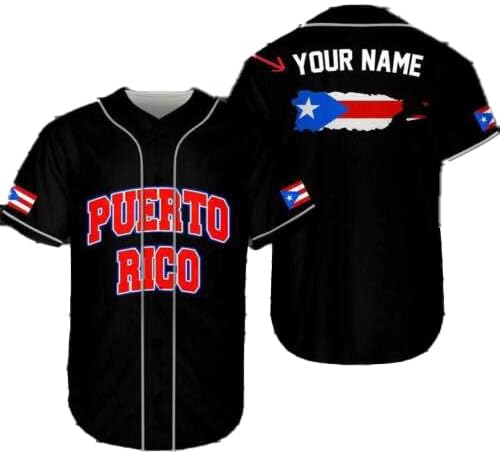 ThuhaTree Store - Camiseta de béisbol unisex con nombre y número de Puerto Rico AOP, tallas XS-5XL, ropa deportiva de Puerto Rico