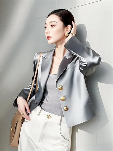 Women Early Satin Suit Coat Women Tops Short Commuter Jacket Professional Suit Blazers3