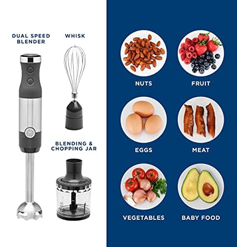 GE Immersion Blender | Handheld Blender for Shakes, Smoothies, Baby Food & More | Includes Whisk & Blending Jar | 2-Speed | Interchangeable Attachment for Easy Clean | 500 Watts | Stainless Steel - image 7