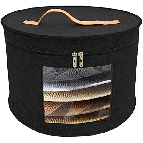 Aeeteek Hat Storage Box Portable Felt Organizer Bucket Foldable Large Capacity Round Travel Hat Container with Dust Proof Lid, Stuffed Animal Toys and Clothes Storage Bin Bag (Black) Cover