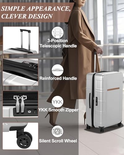 Luggage Sets with Spinner Wheels 3 Piece, Expandable Hard Shell Luggage Sets with TSA Lock, Hardside Spinner Suitcases PC+ABS for Men Women (Grey, 20/24/28inch)3