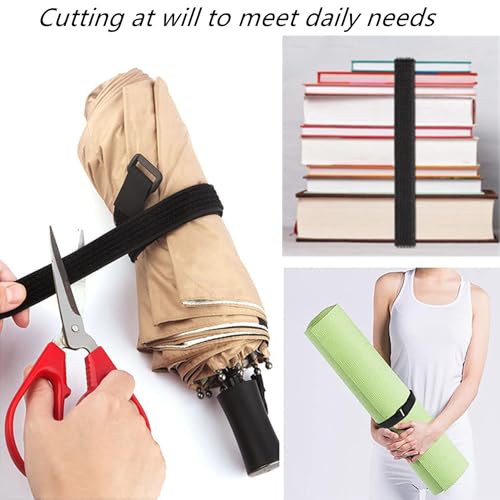 Image of Hook and Loop Straps Adhesive Hook & Loop Roll with 50 Buckles Cinch Strap Cable Management Reusable Nylon Strips for Organization and Storage (Black, 32.8 Feet /0.8 inch)