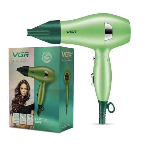 Image of VGR V-432 Foldable Hair Dryer for Women & Men, Overheating Protection Technology,2 Speed settings, Independent Cool Shot, Detachable Nozzles,1.8 m Cable 1000 Watts (Green)