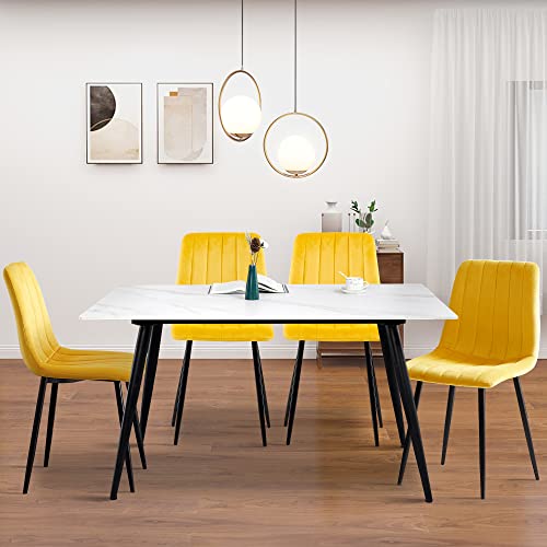 Somedream Velvet Dinner Chairs Set Of 4,Armless Chairs With Metal Legs,Upholstered Side Chairs For Kitchen Living Room，Yellow #TOP1