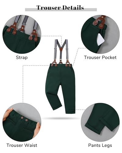 Image of YALLET Toddler Baby Boy Clothes Suit Gentleman Wedding Outfits Formal Dress Shirt+Bowtie+Suspender Pants