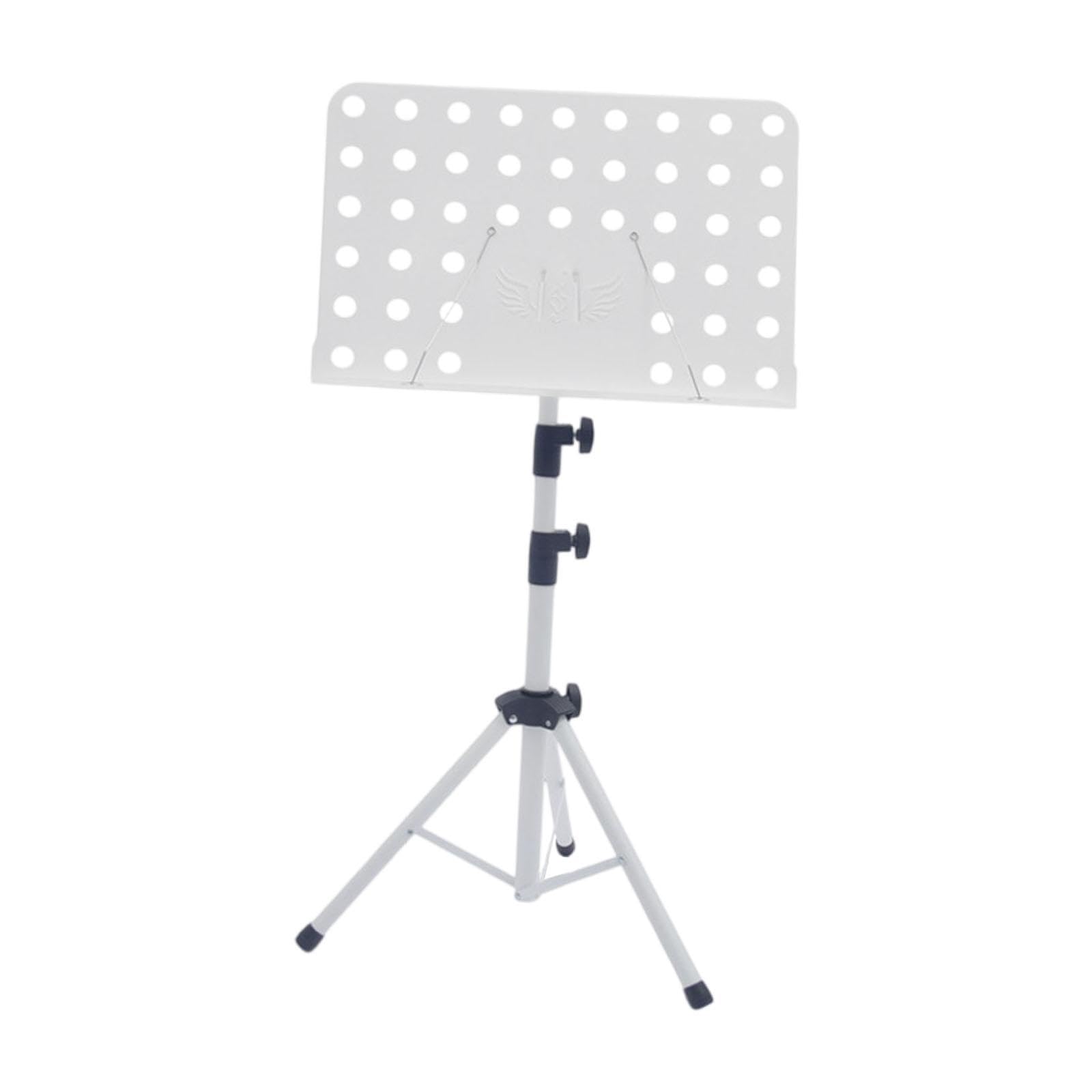 de Musique Ergonomique Support de Partitions Réglable avec Panneau Rotatif et Pieds Stables Porte-livres D'Instrument Pliant En Acier Carbone, Blanc