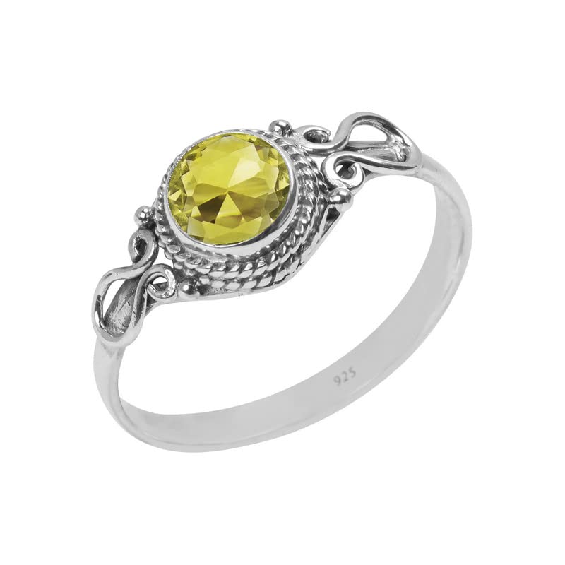 Citrine Stone Ring, Handmade 925 Sterling Silver Rings for Women Girls, Natural Gemstone Ring US size 11 Solitaire Ring, Round Stone Ring, Minimalist Birthstone Gift Jewelry for her