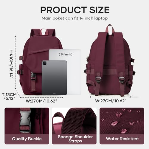 Image of coowoz Lightweight School Bag Casual Daypack College Laptop Backpack for Men Women Water Resistant Travel Rucksack for Sports High School Middle Bookbag for girls(Red)