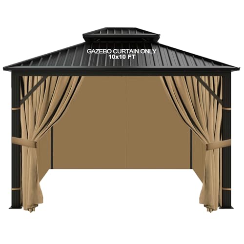 slashome 10'x10' Gazebo Curtains Outdoor Waterproof, Khaki Universal Replacement Curtain 4-Panels...