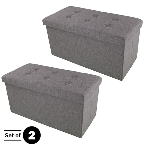Image of Lavish Home Folding Storage Ottoman - Set of 2 30-Inch Folding Tufted Footrest, Linen Chest, or Bench with Removable Bin for Living Room, Bedroom, or Dorm (Dark Gray)