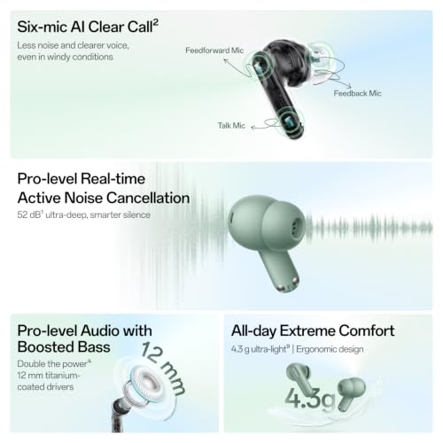 Image of OnePlus Nord Buds 4 TWS Earbuds with 52dB Real-time ANC, Game Sound Spatial Audio, 6-Mic AI Clear Calls, Up to 54hrs Playback, 10 min for 11 hrs Fast Charging, Bluetooth 6.1 - Stellar Black