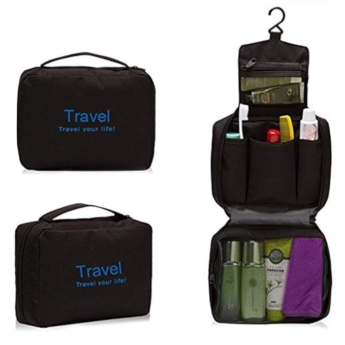 Image of Styleys Toiletry Pouch for Men | Toiletry Bag for Man with Multiple Compartments | Toiletries Travel Organizer Pouch & Shaving Kit Bag | Compact Travel Kit for Men (Black, S1020)