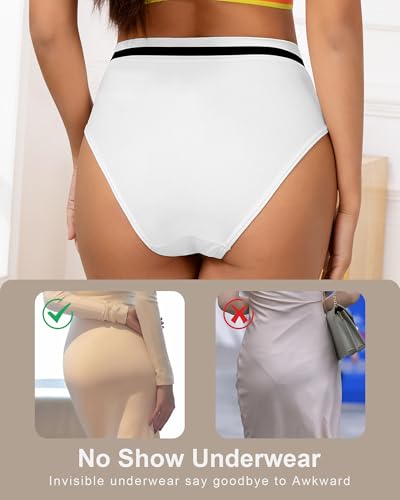 Eiggam Breathable Wicking Underwear High Waist Bikini Underwear Slight Tummy Control Panty Elastic No Show Cheeky Panty Pack2