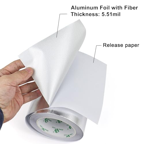 Image of BOMEI PACK Adhesive Aluminum Foil Heat Shield Tape 1 Pack 6inch x 66ft,Barrier Fiberglass Thermal Insulation Reflective Material High Temp Protectionn