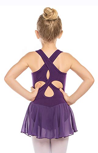Image of Arshiner Kid Girls Hollow Back Ballet Leotard with Skirt Sleeveless Dance Dresses
