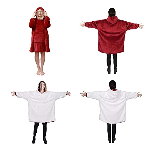 Image of Maharsh Oversized Hoodie Blanket Women Ultra Plush Fleece with Soft Sherpa Reversible Warm Cosy Comfy Wearable Hooded Giant Sweatshirt Throw for Girls Adults Men Boys Kids Big Pocket