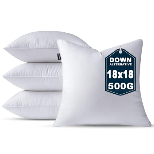 OTPIPCS 45 x 45 CM Cushion Inserts Set of 4 Down Alternative 18 x 18 Inch Throw Pillow Inserts Medium Fluffy Decorative Cushion White Square Pillows Stuffing for Living Room Couch Bed Sofa Cushions