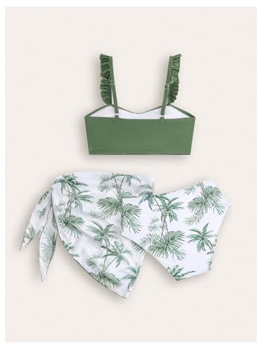 SweatyRocks Girl's 3 Piece Swimsuit Tropical Print Ruched Bathing Suit with Sarong Wraps2