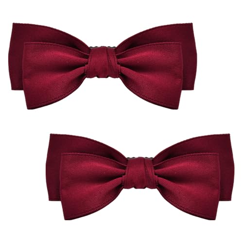 Double Layer Hair Bows for Girls Red Bowknot Hair Clips for Women 2Pcs Decorative Hair Accessories for Little Girls Silky Burgundy Bow Barrettes for Kids Adults 4" Hair Bow Clip for Teens Non Slip