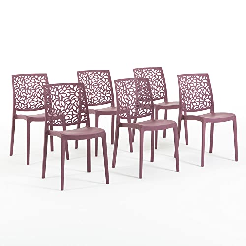 SIEDITI FUORI E DENTRO Chaises en résine avec Fibre de Verre empilables pour intérieur/Cuisine/Salle à Manger et extérieur/Jardin Anna (6 Chaises, Rose Mauve)