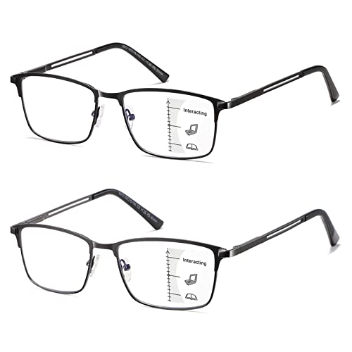 Image of LKEYE Progressive Multifocus Reading Glasses Men No Line Multifocal Transition Blue Light Readers Metal Wide Frame Eyeglasses