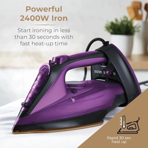 Image of 2400W Electric Steam Iron with 5-Speed Adjustment, Self-Cleaning Garment Steamer with Smooth Ceramic Soleplate, Electric Iron, Vertical & Horizontal Clothes Ironing for Home Use