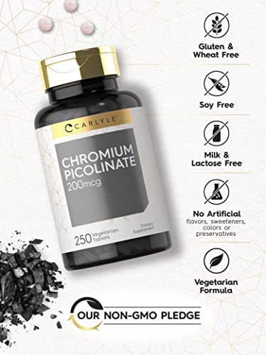 Chromium Picolinate 200Mcg | 250 Tablets | Vegetarian, Non-Gmo, Gluten Free | By Carlyle #TOP3