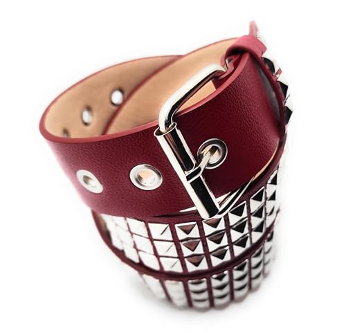 Silver on Dark Red Studded Belt Trim-to-Fit4