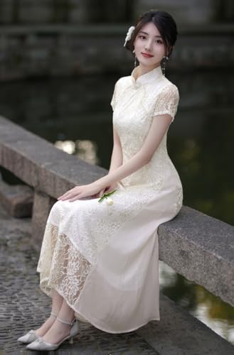 HEARTTOUCH Women Lace Ao Dai Qipao Summer A-Linien Dress Chinese Cheongsam Elegant Party Cocktail Dress Tang Suit2