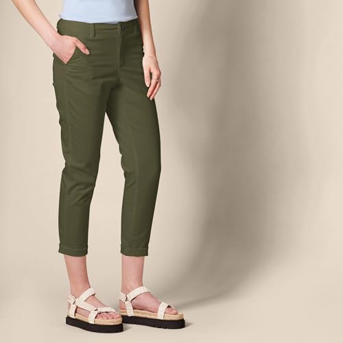 Amazon Essentials Damen Khakifarbene, Dehnbare Slim-Fit-Hose mit mittelhohem Bund (In Übergröße erhältlich), Dunkles Olivgrün, 38