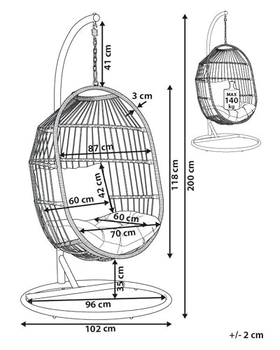 Poltrona Sospesa Con Cesta In Corda Di Poliestere Beige Per Interno Ed Esterno Boho - 3