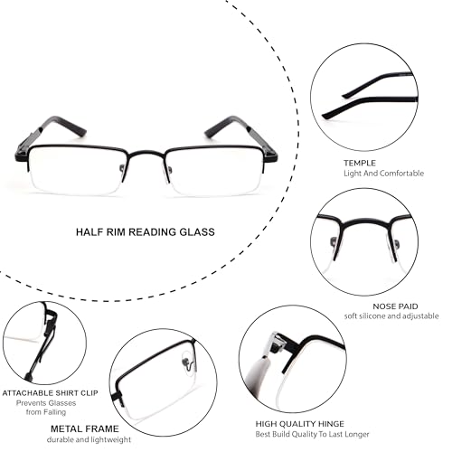 Image of Half Rim Reading Glass for Men and Women | Lightweight Rectangular Design | Scratch-Resistant Lens | Soft Silicone & Adjustable Nose Pads | Suitable for All Face Types