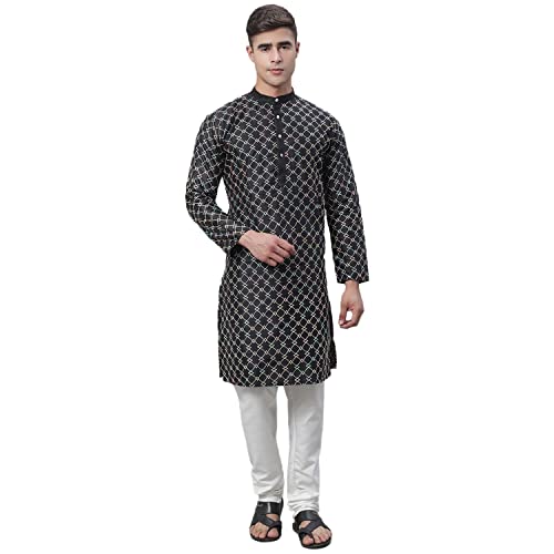 Image of SOJANYA (Since 1958 Men's Silk Blend Kurta Pyjama Set | Multi Embroidered Traditional Ethnic Wear for Navratri, Garba, Puja & Wedding