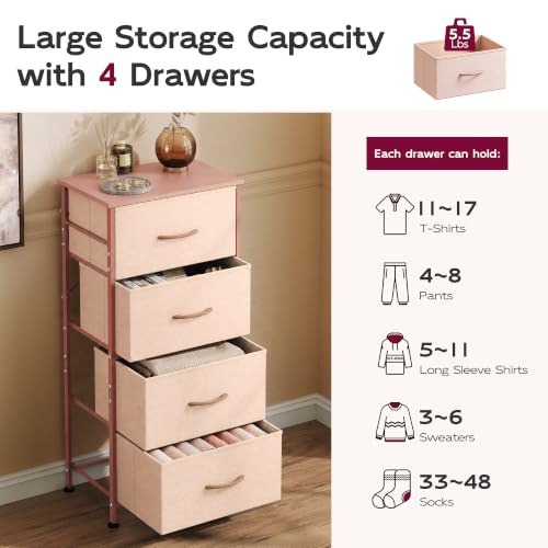 Image of WLIVE Small Dresser Nightstand for Bedroom, 4 Drawers, Pink