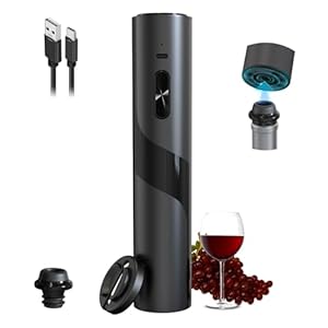 COKUNST Electric Wine Opener with Vacuum Pump, USB Rechargeable Wine Bottle Opener with Foil Cutter, Vacuum Stopper, Cordless Automatic Corkscrews Remover Gift Kit for Home Kitchen