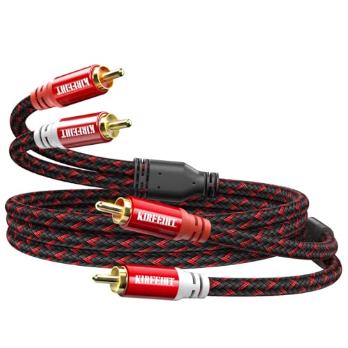 KIRFEIHT RCA Cables - 2RCA to 2RCA Subwoofer Cable OFC Core Gold-Plated Plug Nylon Braided Car Audio Cable for Hi-Fi Systems, Home Theater, HDTV, Amplifiers, Speakers 3FT - Red & Black