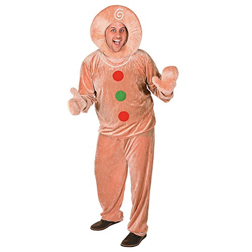 Fun Express - Adult Velour Gingerbread Costume (5pc) for Christmas - Apparel Accessories - Costumes - Adult - Mens Costumes - Christmas - 5 Pieces Brown