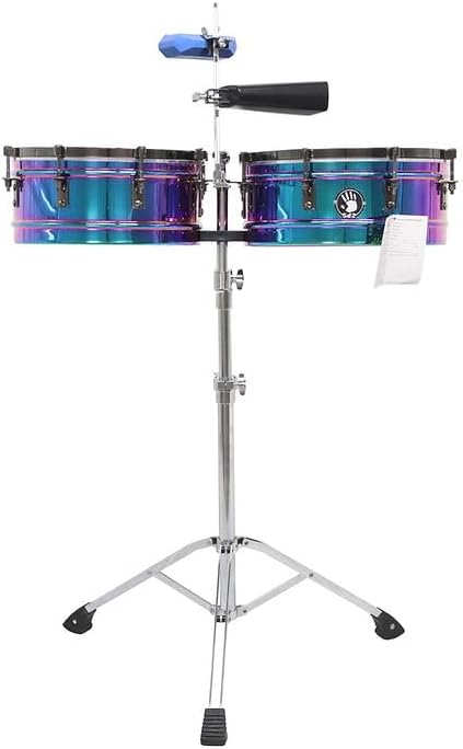 5d2 14" & 15" Purple Chrome Timbales Set – with Adjustable Stand, Cowbell & Clave – Latin Percussion Timbal Drums