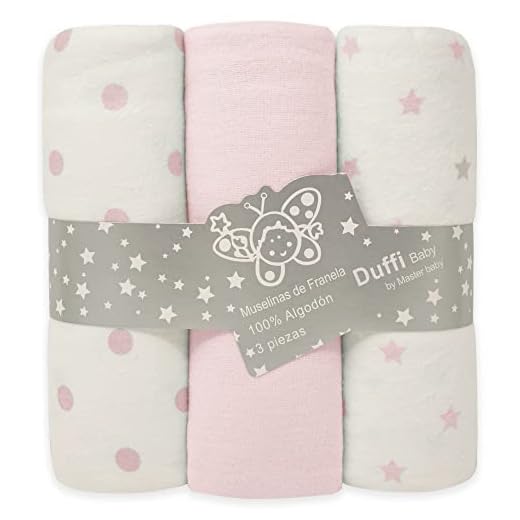 Duffi Baby - Pack 3 Muselinas Bebe Algodon Estampadas. Set Tres Muselinas para Bebes Rectangulares 80 x 110 cm. Manta Verano Bebe Franela 100% Algodon Suave. Toallas Bebe Recien Nacido. Rosa. 1392-06