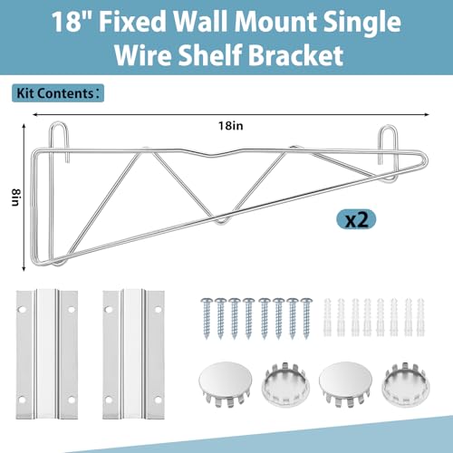 Supports d'étagère murale 45,7 cm lot de 2 chromé argenté pour rangement - 3