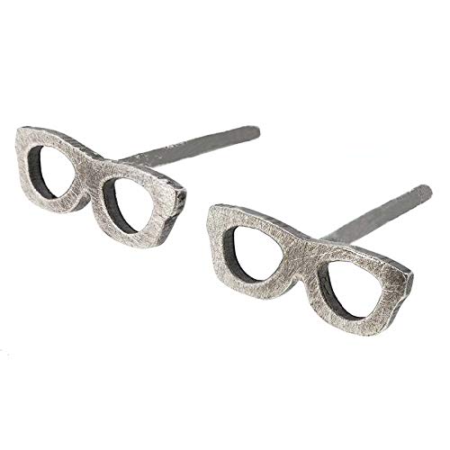 Eye Glasses Eyeglasses Sterling Silver Stud Earrings Handmade in USA (M, Antiqued Sterling Silver)